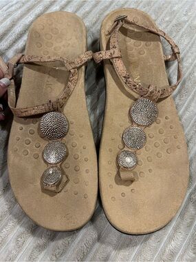 Vionic Miami Thong Sandals w/adjustable ankle strap and gold tone accents
